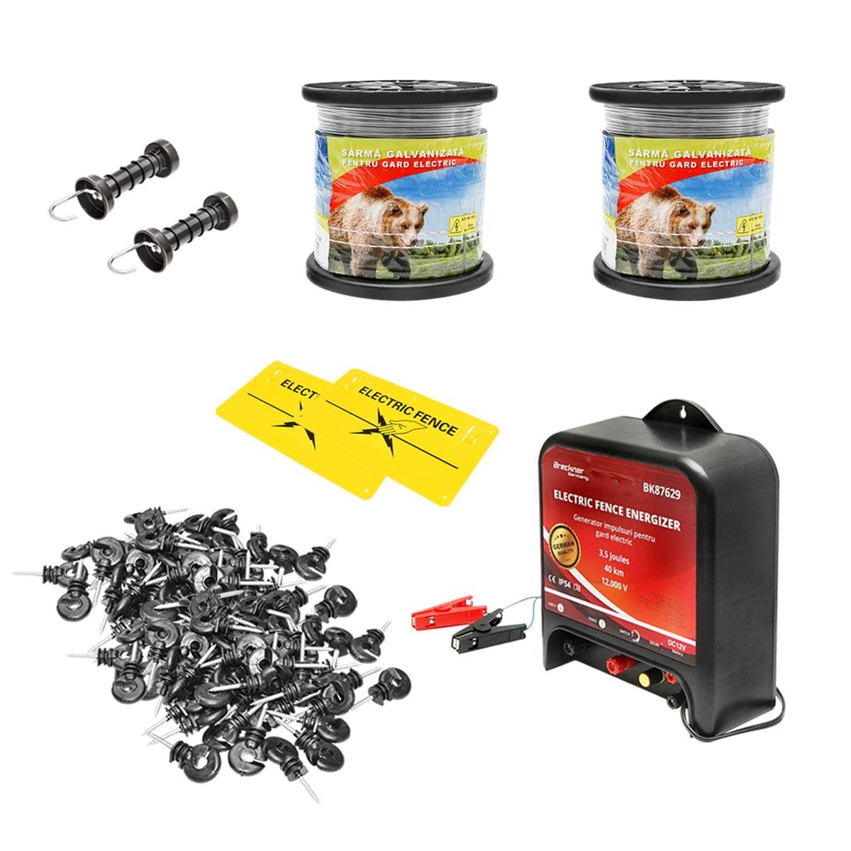 Kit Recinto Elettrico Elettrificatore 12V, 3,5 Joule 40km, Filo metallico