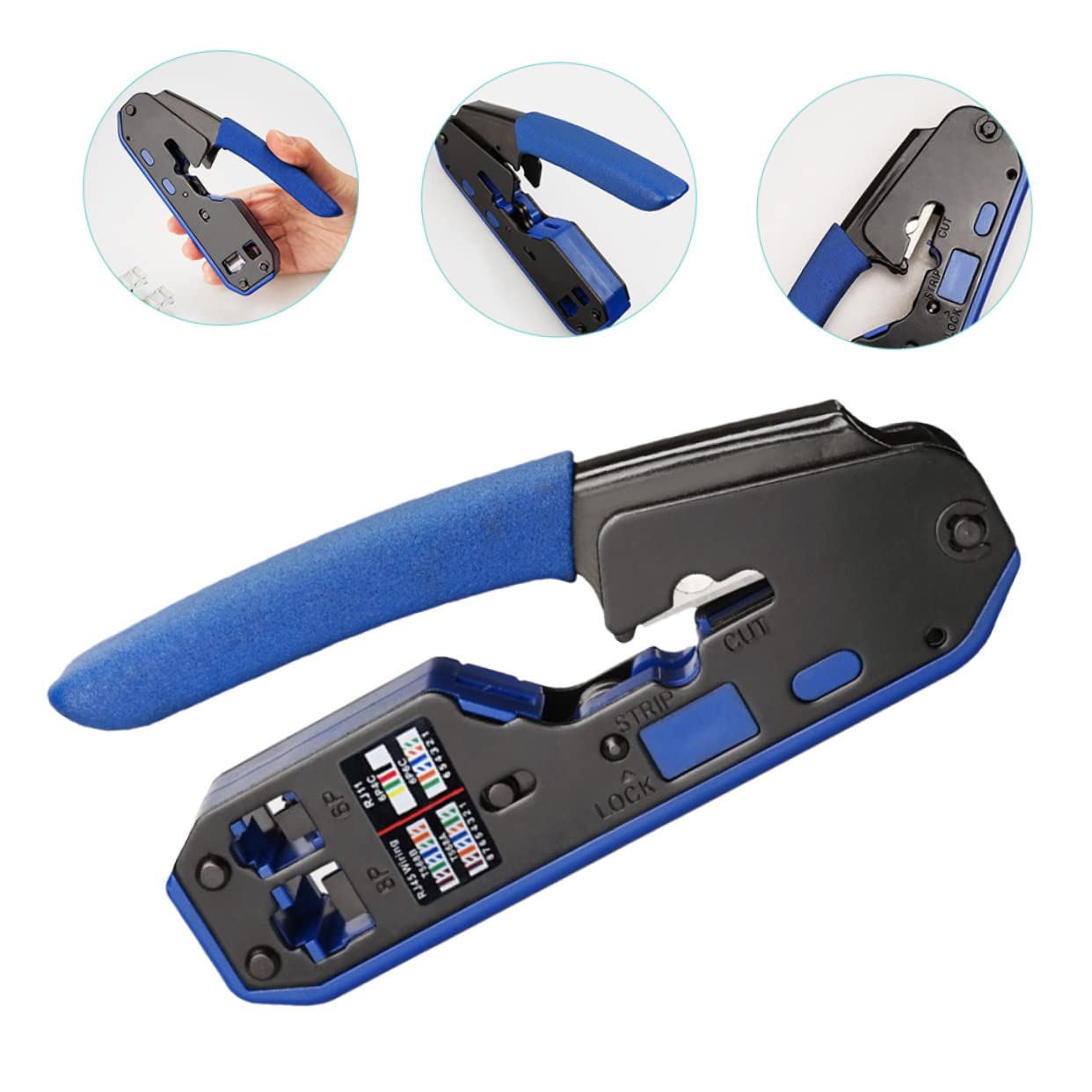 Crimpatrice Rj45 8p/6p per Cat6a Cat6 Cat5e Taglio | Abs e Acciaio, senza Sbavature, Leggera e Facile da Portare, per Connettori 8p8c