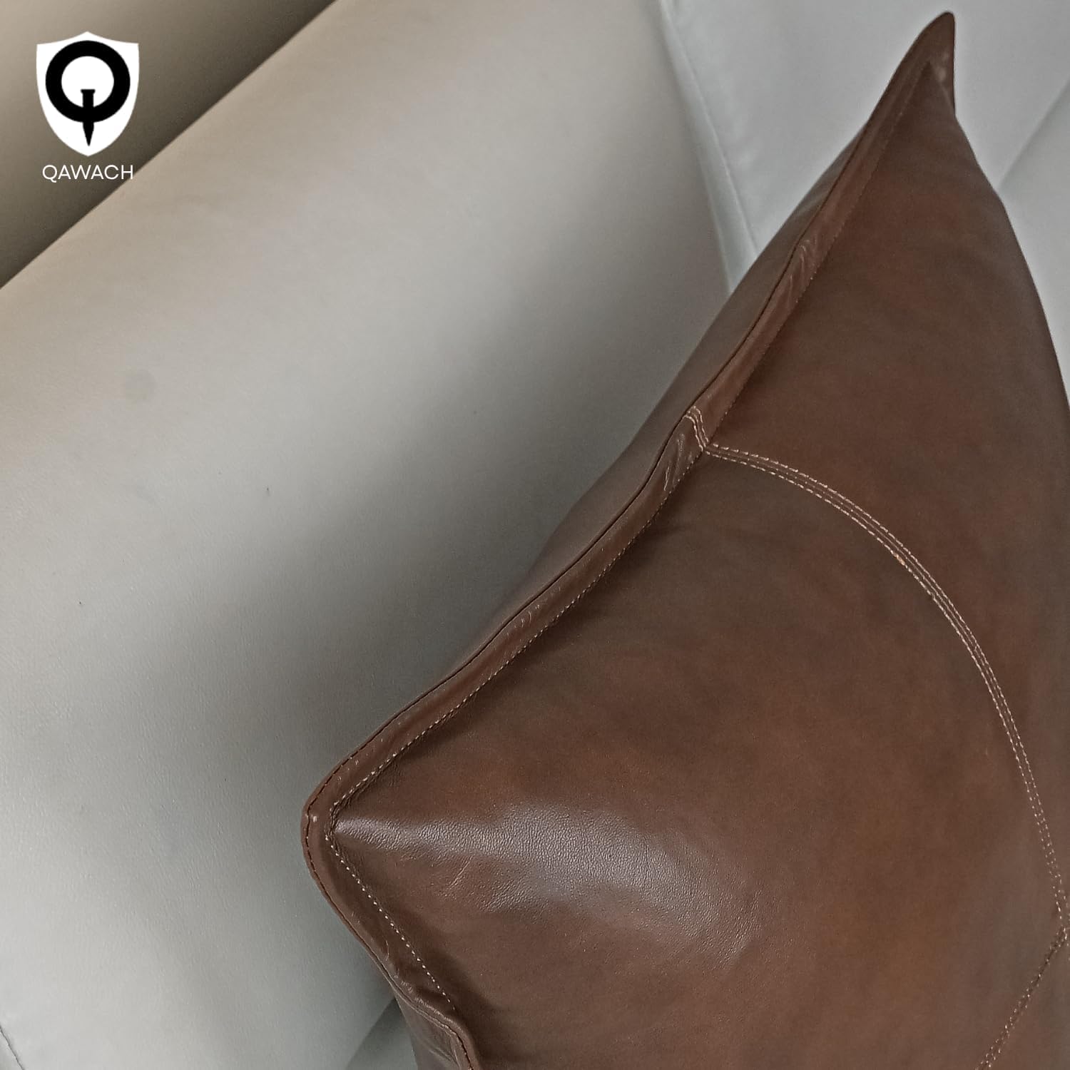 Lambskin Leather Pillow Cover - Sofa Cushion Case - Decorative Throw Covers for Living Room or Bedroom 18" x 18" - Spanish Dark Brown Box Pack of 2 image 5