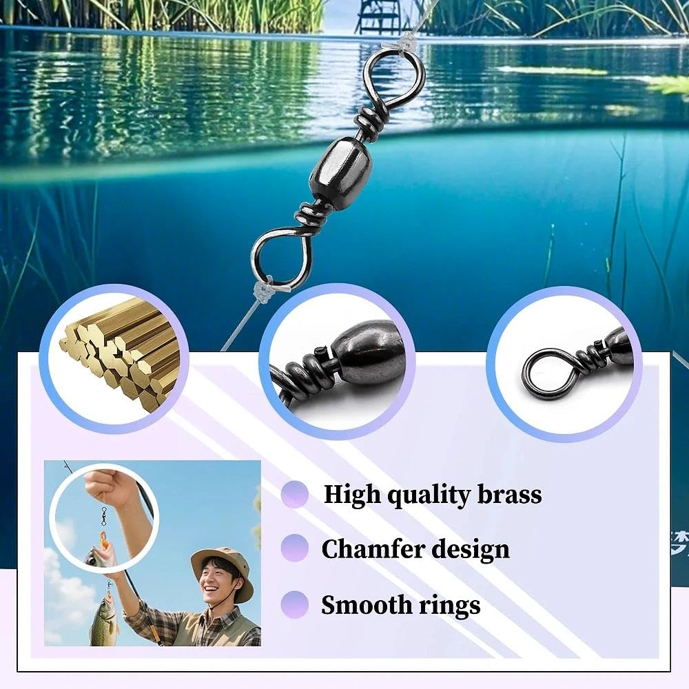 Fishing Barrel Swivels - 50Pcs/100pcs Solid Ring Rolling Swivel Connector High Strength Fishing Terminal Tackle for Saltwater Sea Fishing