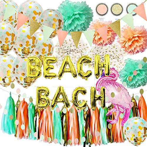 Qian s Party Bach Bachelorette Party Decorations Beach Bach Balloons MInt Peach Tissue Pom Pom Triangle Banner Tropical Summer Party Flamingo Party