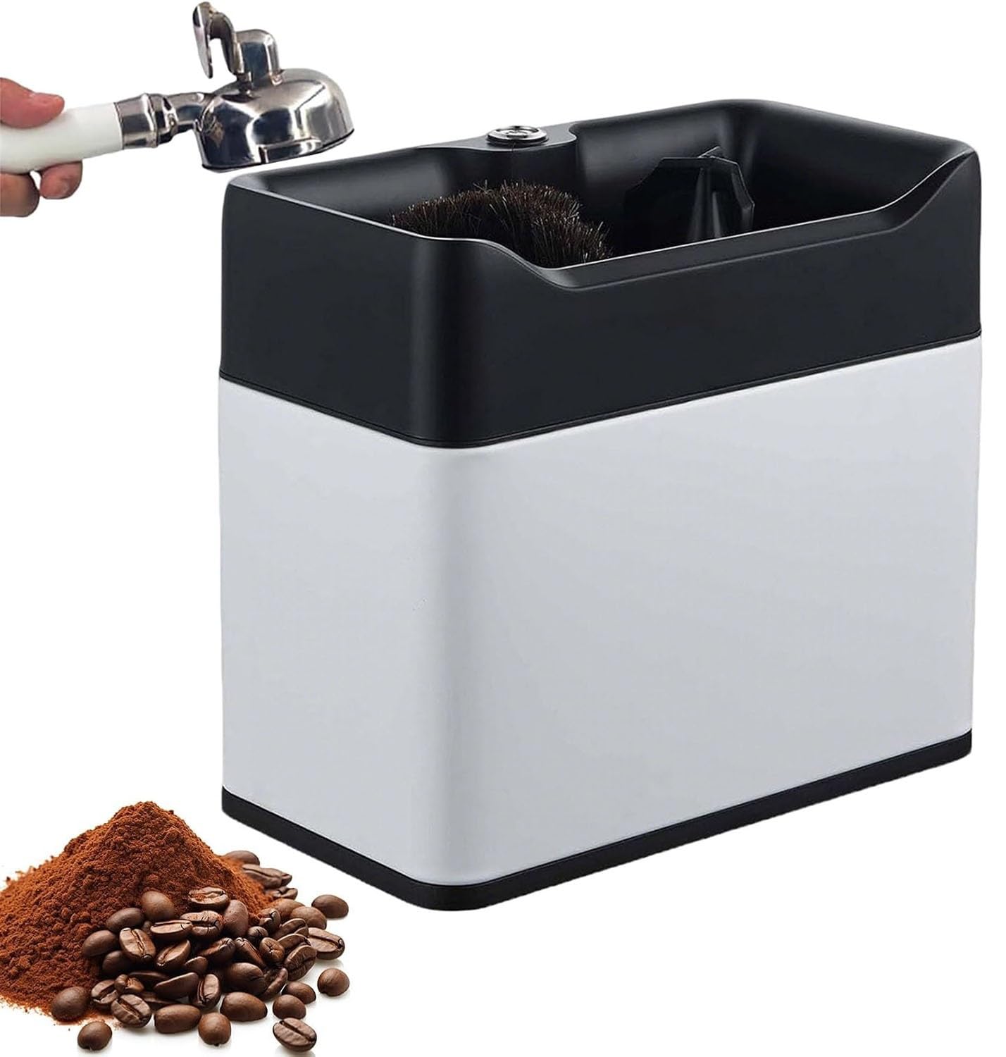 Limpiador eléctrico de portafiltros café, con cepillo limpieza y bandeja | Limpiador eléctrico portafiltros para espresso, apto para la limpieza diaria portafiltros 51-58mm