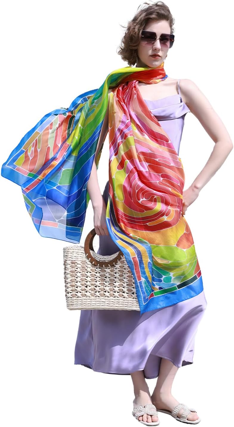 DANA XU Women's 100% Mulberry Satin Silk Pashmina Shawl Wraps Extra Large Floral Scarf for Evening Dresses, Soft Oversized