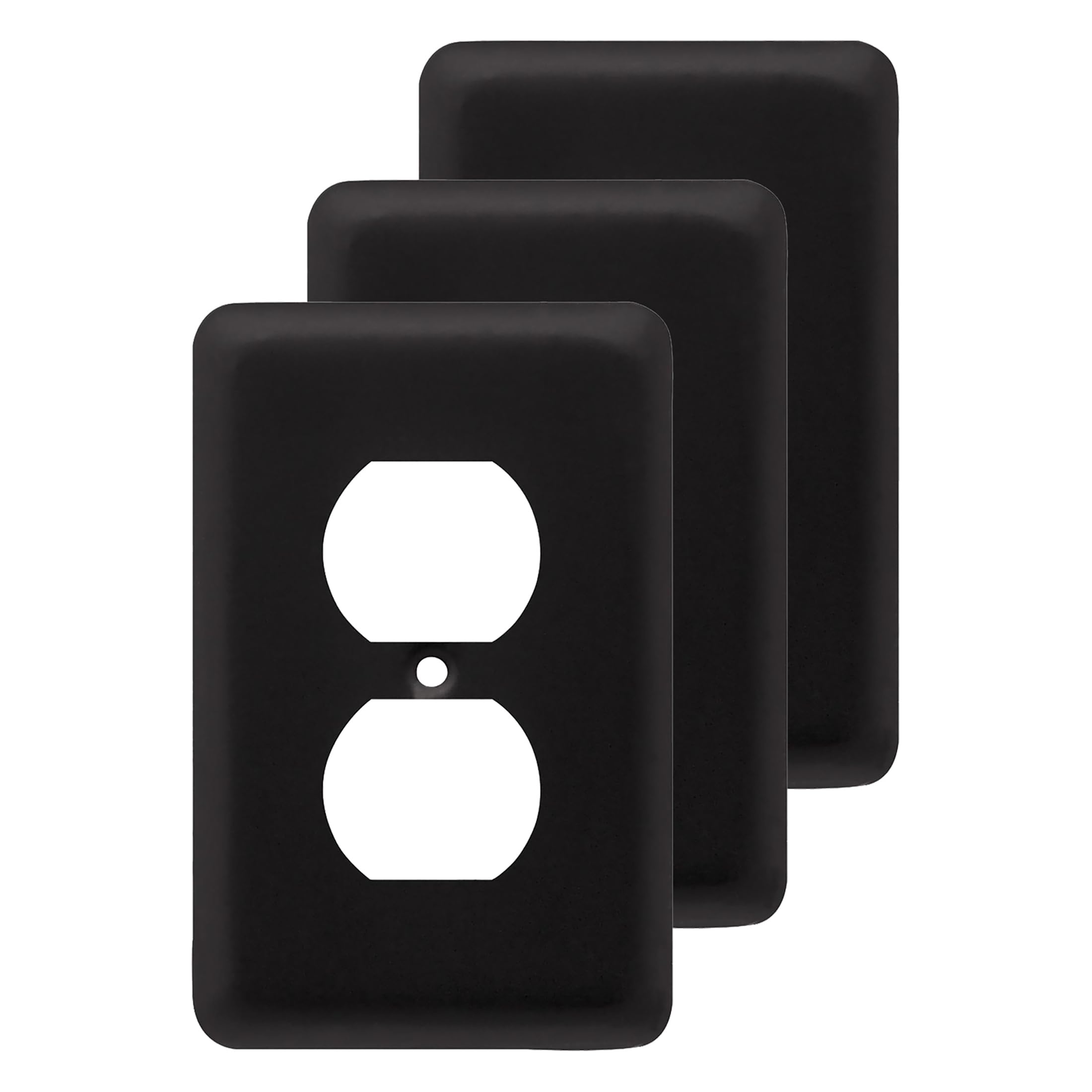 Franklin Brass W10249V-FB-C Stamped Round Single Duplex Outlet Wall Plate, Flat Black, 3-Pack