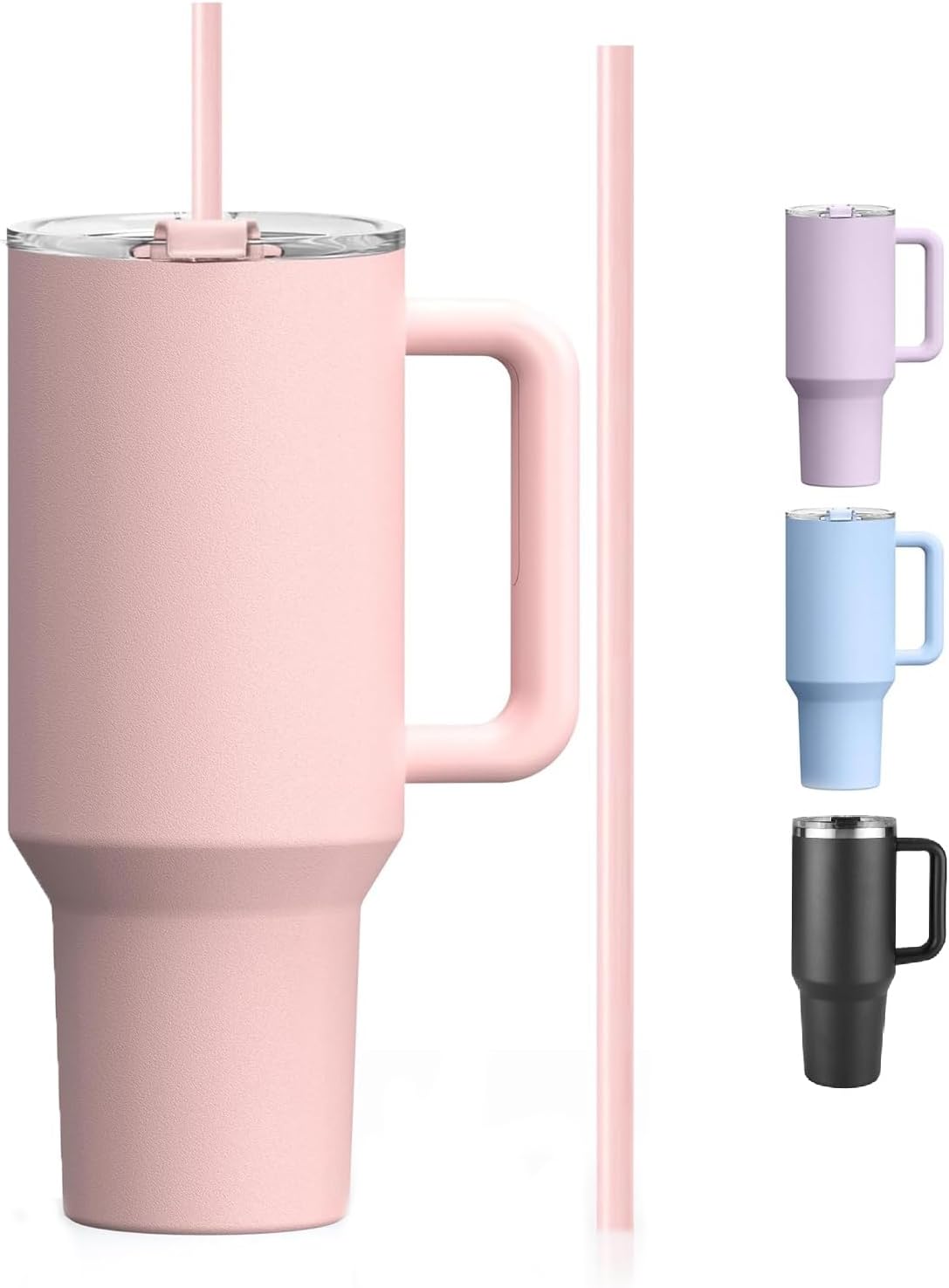 AUTOYSUR Tumbler 40 oz Tumbler with Handle and Straw, Insulated Travel Mug Iced Coffee Cup, Reusable Stainless Steel Insulated Water Bottle,Dishwasher Safe, BPA Free (Pink)