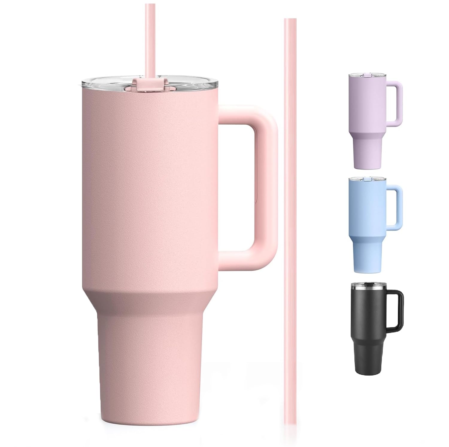 AUTOYSUR Tumbler 40 oz Tumbler with Handle and Straw, Insulated Travel Mug Iced Coffee Cup, Reusable Stainless Steel Insulated Water Bottle,Dishwasher Safe, BPA Free (Pink)