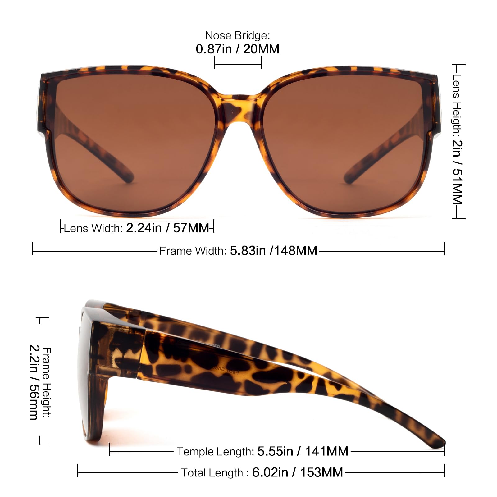 Face Shadow Polaryzowane Okulary Przeciwsłoneczne Nakładane na Okulary Damskie, Okulary Nakładane na Okulary Korekcyjne UV400, Ochrona Przed Promieniowaniem UV, Nadwielkie, Ultra Lekkie, do Jazdy