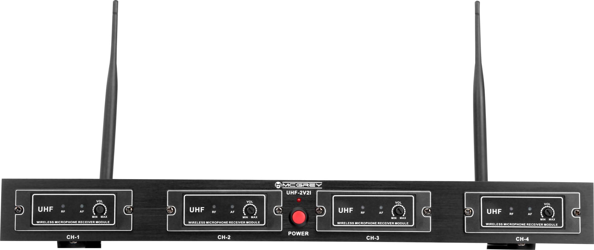 McGrey UHF-2V2I Quad Funk Mikrofon Set mit 50m Reichweite (Wireless Komplettset mit 2 x Handmikrofon, 2 x Lavaliermikrofon, 2 x Taschensender, Instrumentenfunk, 6,3mm Klinke Ausgang) schwarz