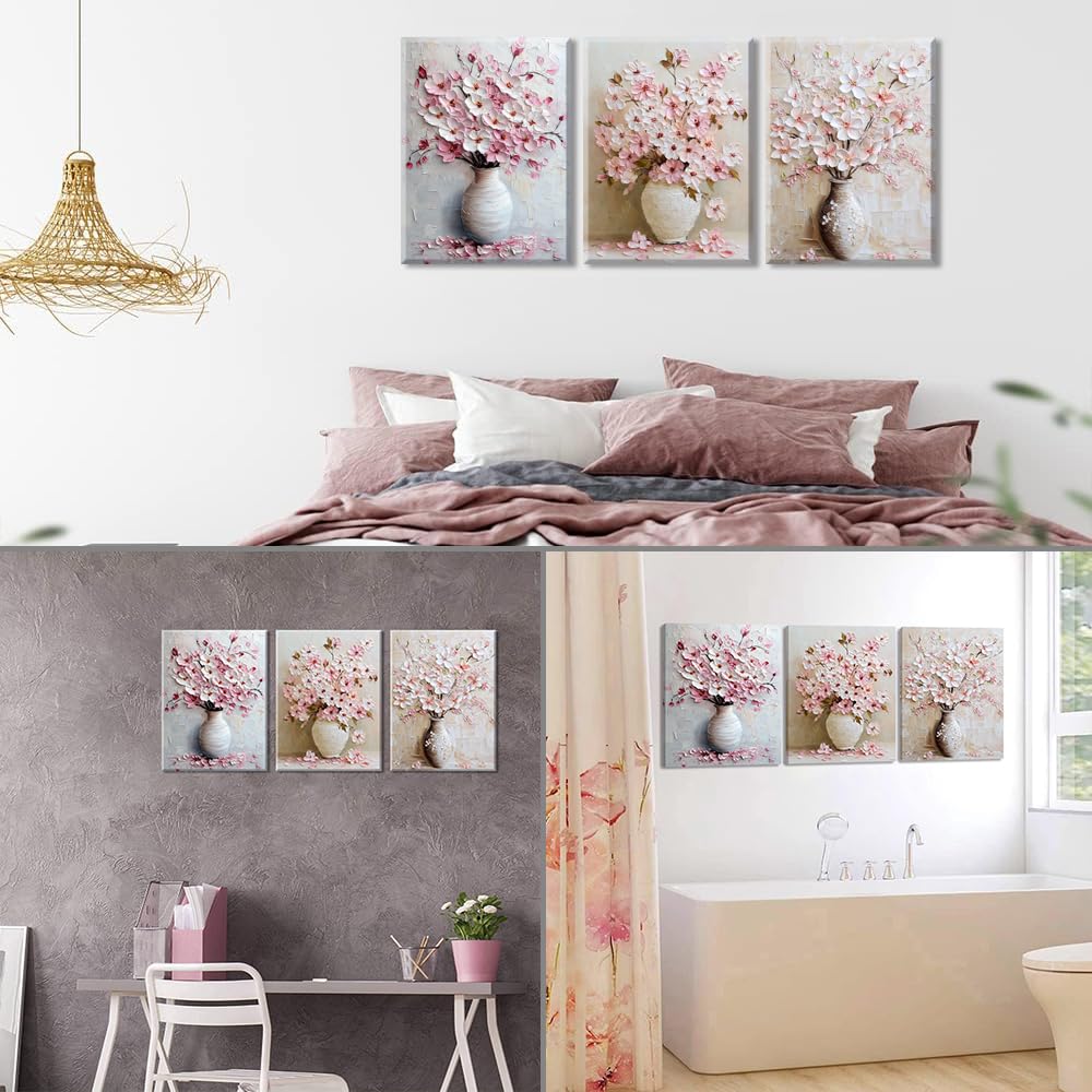 Piy Painting 6er Set Wandbilder Leinwand (30x40cm): Van Gogh Reproduktionen (Sternennacht) & Moderne Rosa Kirschblüten – 6-teilige Kunstdrucke Set für Wohnzimmer Schlafzimmer Flur, Geschenk-Set