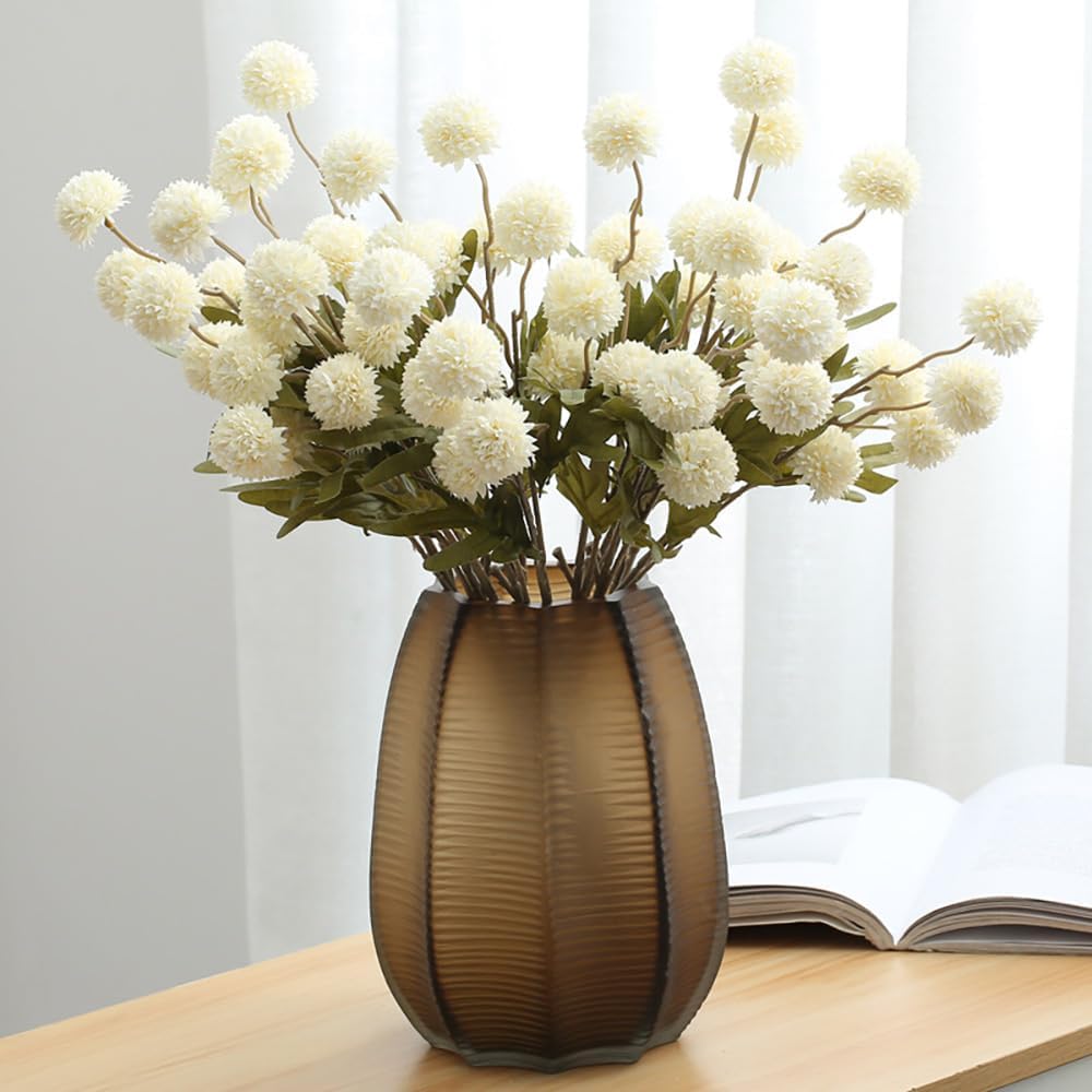 BEAYFILY Pompon Mum Artificial Flower, 8pcs Stems Faux Silk Mini Chrysanth, Bulk Fake Wedding Filler Flowers Flower Ball for DIY Bouquet Centerpieces Floral Arrangements Shower Decorations (Ivory)