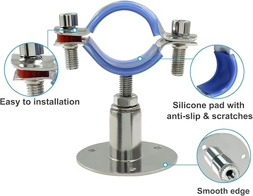 Miniatura 3 de 2 soportes de tubo de montaje en pared de acero inoxidable 304, adecuados para tubos OD de 1-12 pulgadas (1.496-1.575 in), altura ajustable de