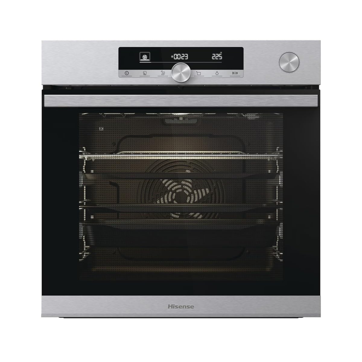 Four électrique multifonction Hisense O643PX, encastrable, 77 litres, 60 cm, combiné, vapeur, fonction pizza 300°, pyrolyse, couleur inox, classe énergétique A+