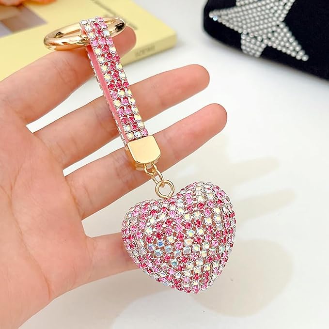 1x Glittering Rhinestone Heart Keychain Bling Shiny Key Ring Car Keys Accessories, Tote Bag Charms, Handbag Pendant Ornament