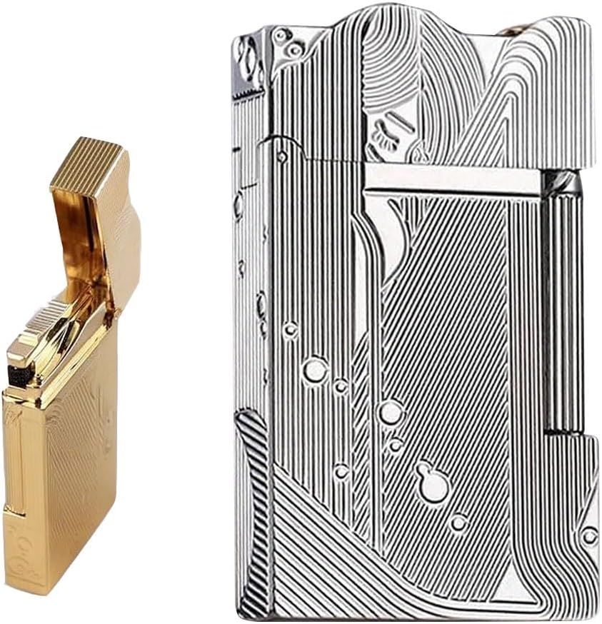 Sanji Lighter,Vintage Copper Trench Lighter,Butane Gas Refillable,Gift for Men Dad Husband Gift Box Packaging(Silver)
