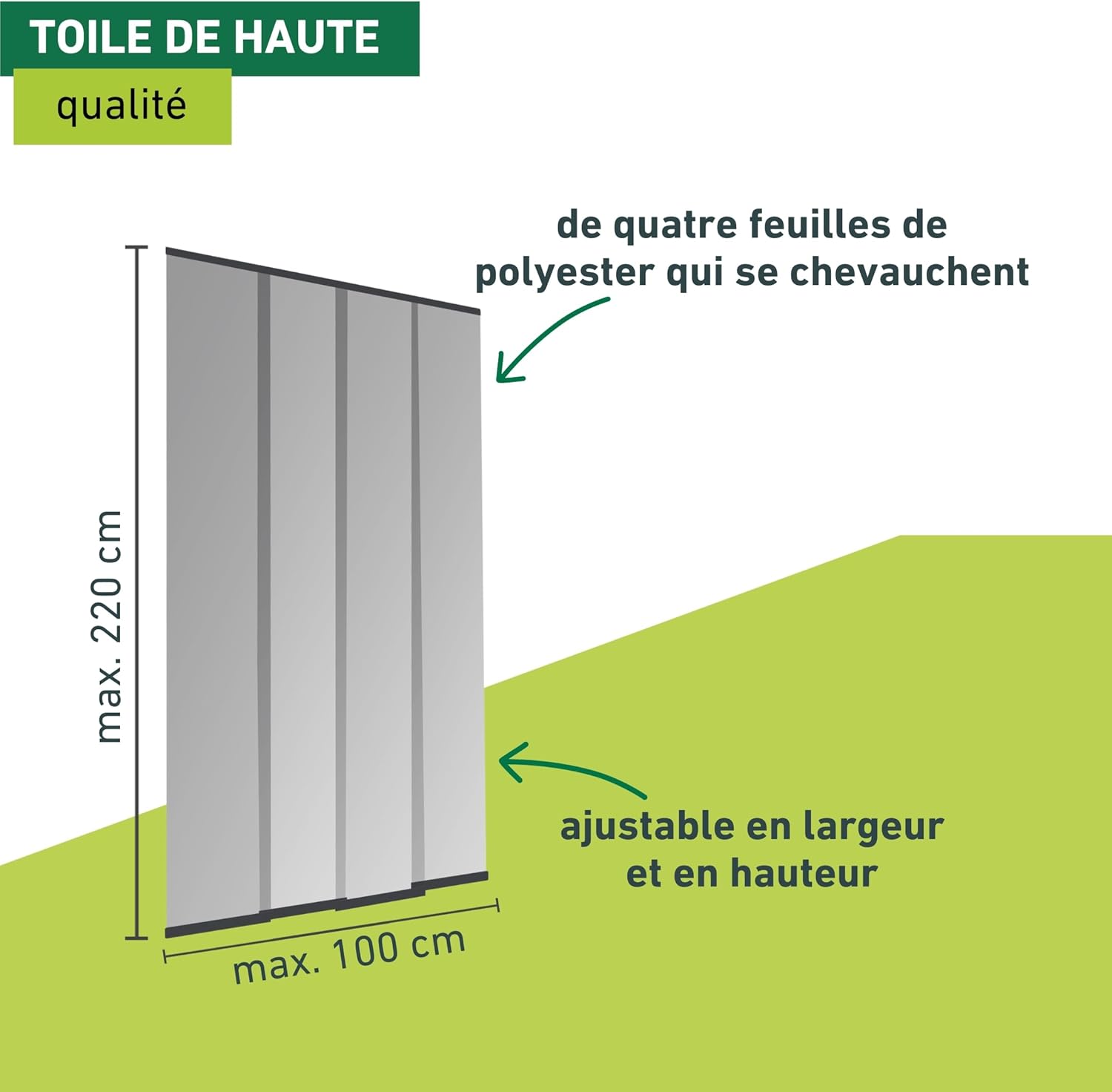 Diagram illustrating the maximum dimensions of the Windhager Lamella Curtain: 100 cm width and 220 cm height.