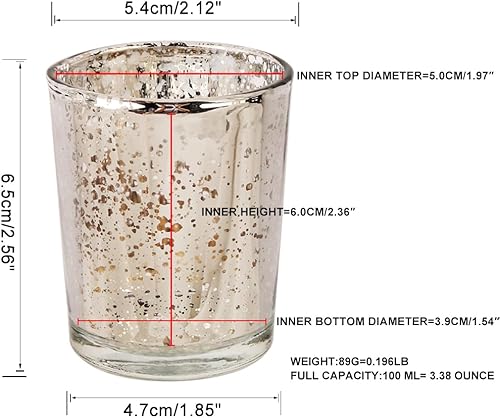 Miniatura 2 de BTGLLAS Juego de 36 portavelas para velas de té de cristal mercurio plateado - Elegantes portavelas votivos para bodas, baby showers y decoración