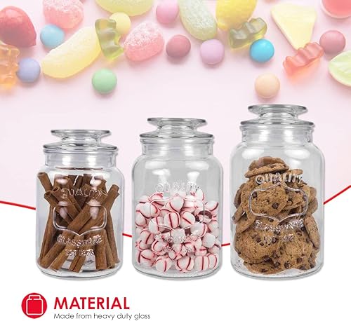 Miniatura 2 de Home Basics Juego de recipientes de vidrio vintage de 3 piezas en relieve de calidad con tapas y sellos de silicona (35 onzas, 43 onzas, 53 onzas)