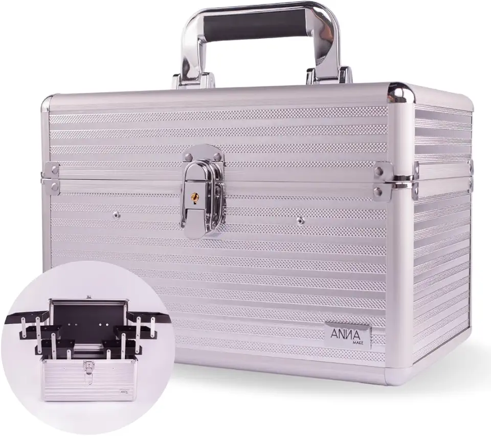Maleta De Maquiagem Profissional Anna Make Média Vazia - Prata
