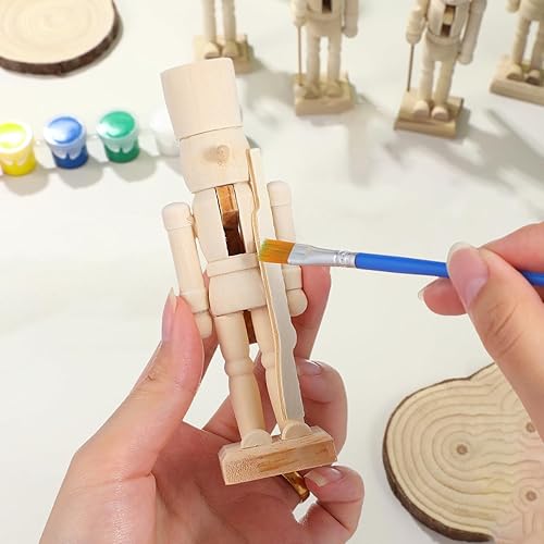 Miniatura 8 de BESPORTBLE 3 piezas de cascanueces de madera para pintar, cascanueces de Navidad sin terminar, soldado, mini figuras de madera, manualidades para