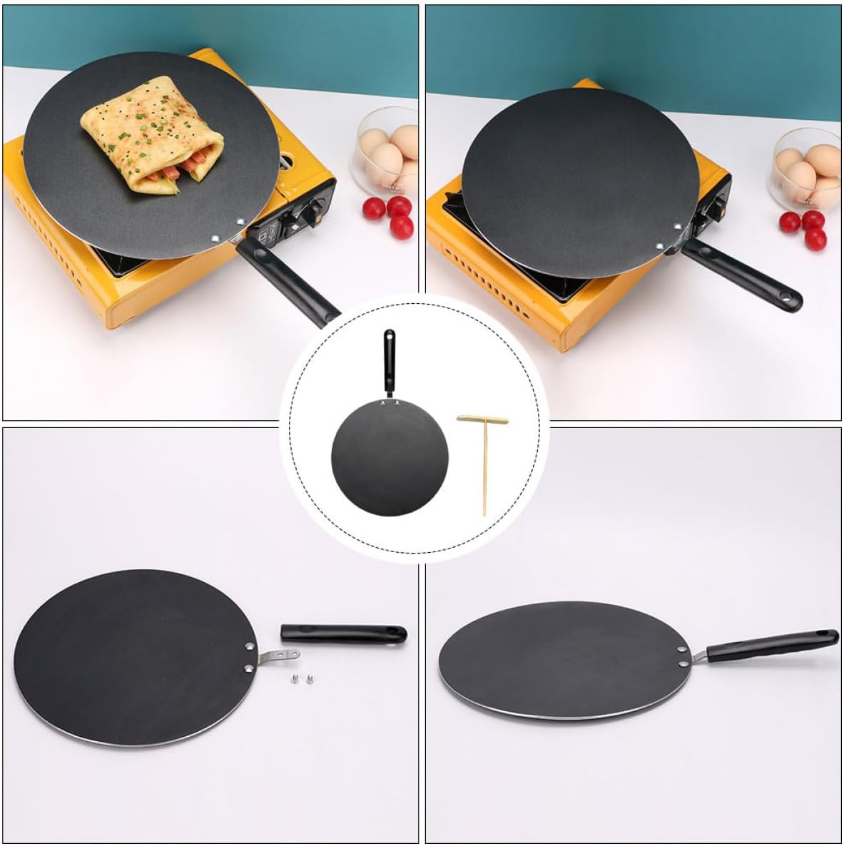 Sosoport 1Set Non Stick Flat Pancake Pan Ergonomic Kitchen Skillet with Skid Resistant Handle Easy to Clean Frying Pan for Gas and Electric Stoves for Making Crepes and Pancakes