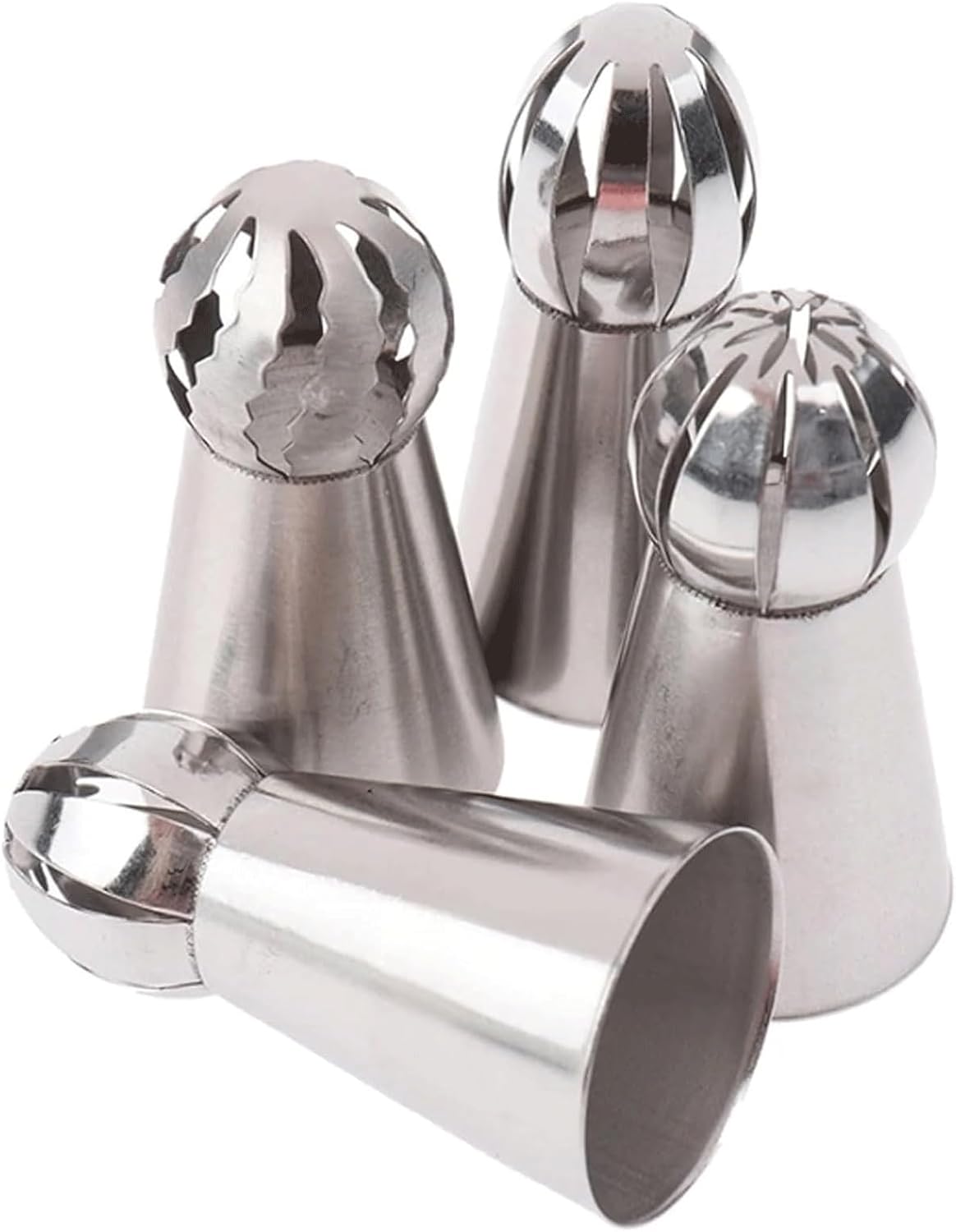 Pastry Nozzles Stainless Steel Piping Tips Icing Tips Russian Tips Decorating Tips Icing Frosting Nozzles 4 Kinds of Spherical Ball