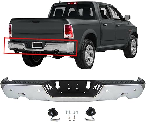Miniatura 6 de labwork Reemplazo de montaje de parachoques trasero cromado de acero para Dodge Ram 1500 2009-2018 con agujeros para sensor de ayuda de