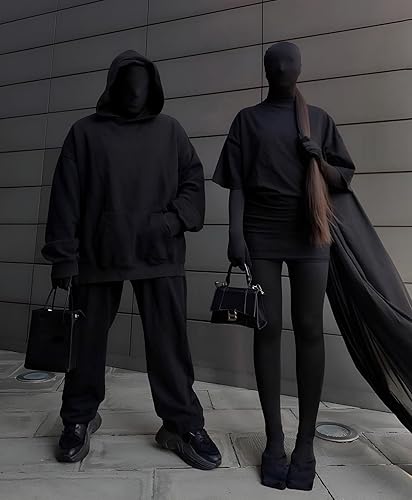 Miniatura 2 de 2 piezas negro máscara de cara completa Halloween Spandex adulto capucha morph cabeza tela