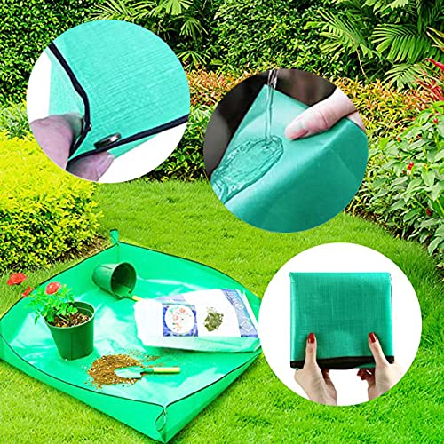 BIUWING 2PCS 26.8\" x 26.8\" Plant Repotting Mat Waterproof Transplanting Mat Indoor Succulent Potting Mat Portable Gardening Soil Changing and Watering mat Square and Foldable Garden mat