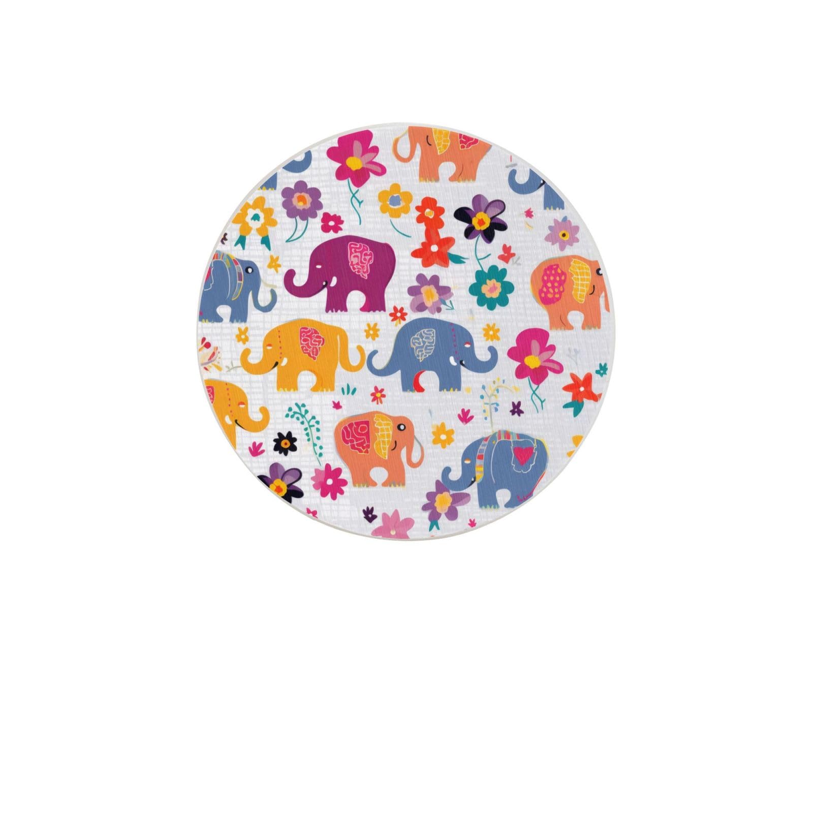 Colorful Elephant Absorbent Drink Coasters Diatomaceous Round Coaster 4 Inch Reusable Cup Coasters Set 4pc