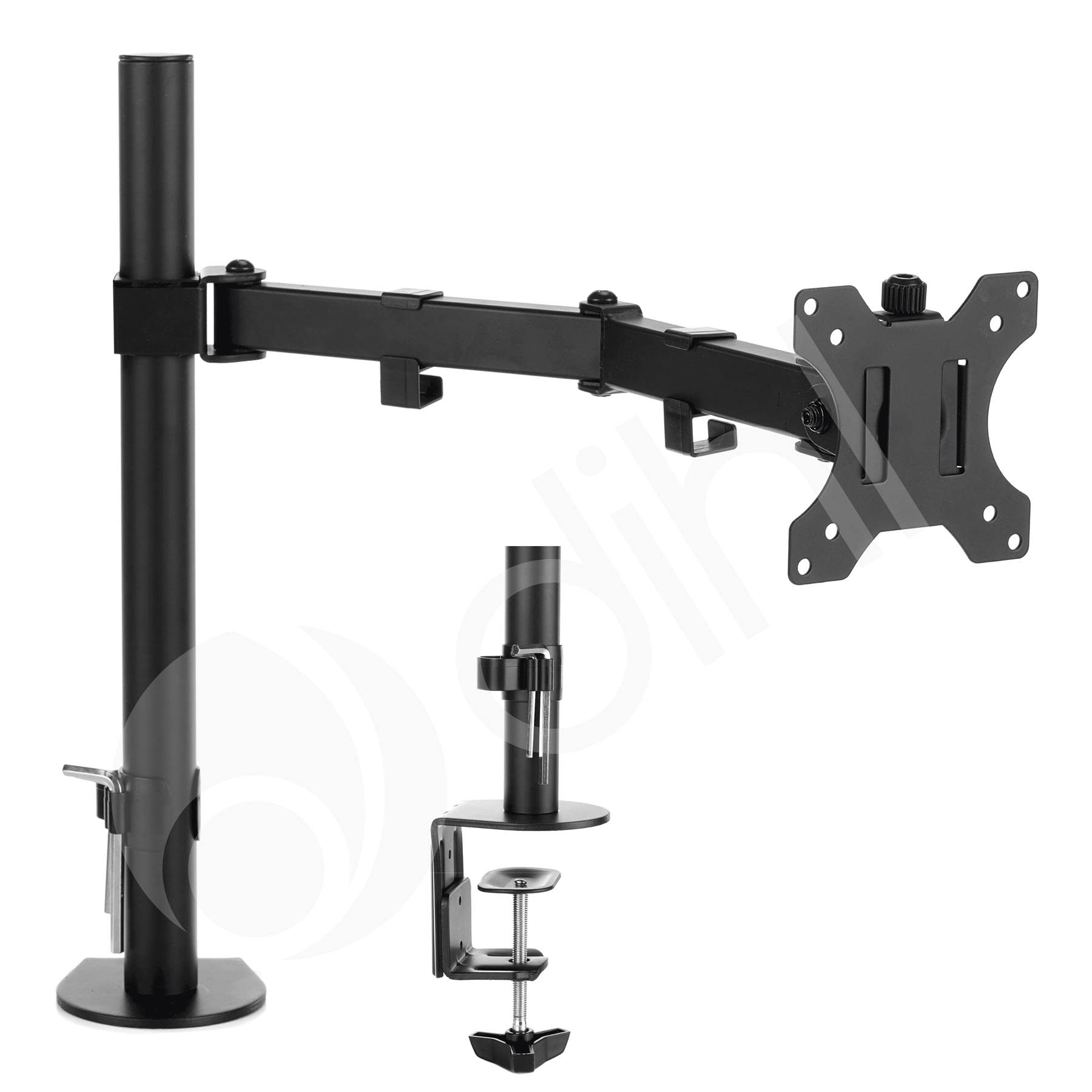 Dihl Single Arm Computer Monitor Mount for Monitors and TVs 13” to 27 Inch Screens, Desk Clamp Mounted, Supports up to 8KG (17.6 lbs), Black - Ergonomic Desk Space Saving Solution