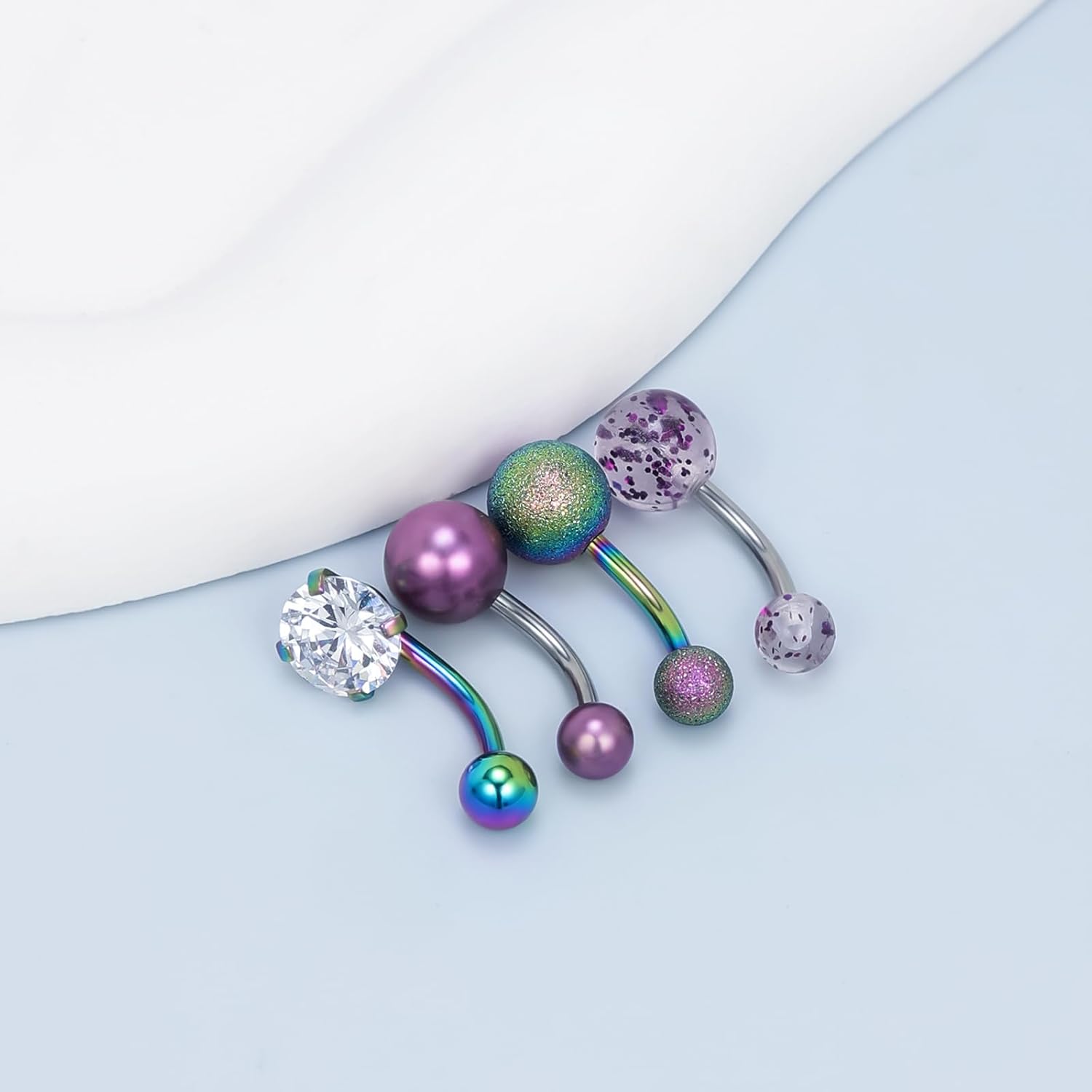 Vsnnsns 14G Belly Button Ring Piercing Jewelry 316L Stainless Surgical Steel Heart CZ Opal Butterfly Navel Rings Reverse Belly Button Ring Navel Piercing Jewelry for Women Men Hypoallergenic - Image 4