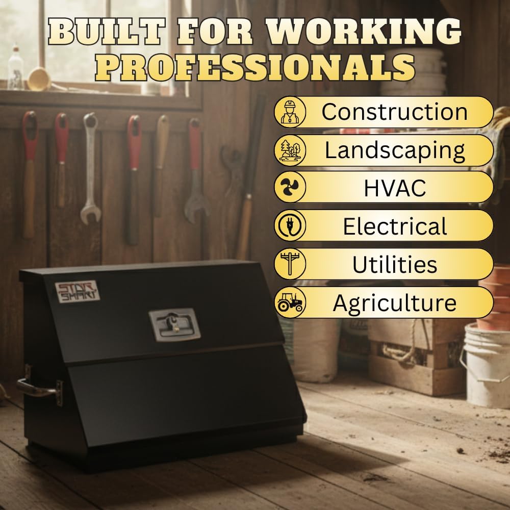 Toolbox – Black Powder-Coated 14-Gauge Steel | Split-Lid Tray, Weather-Resistant Seal | Fits 200+ Common SAE & Metric Hand Tools | Truck & Shop Organizer (36")