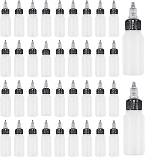 Bekith 40 Pack 1oz Dispensing Bottles, Boston Round HDPE Plastic Bottle with Twist Top Cap, Empty Plastic Squeeze Bottle