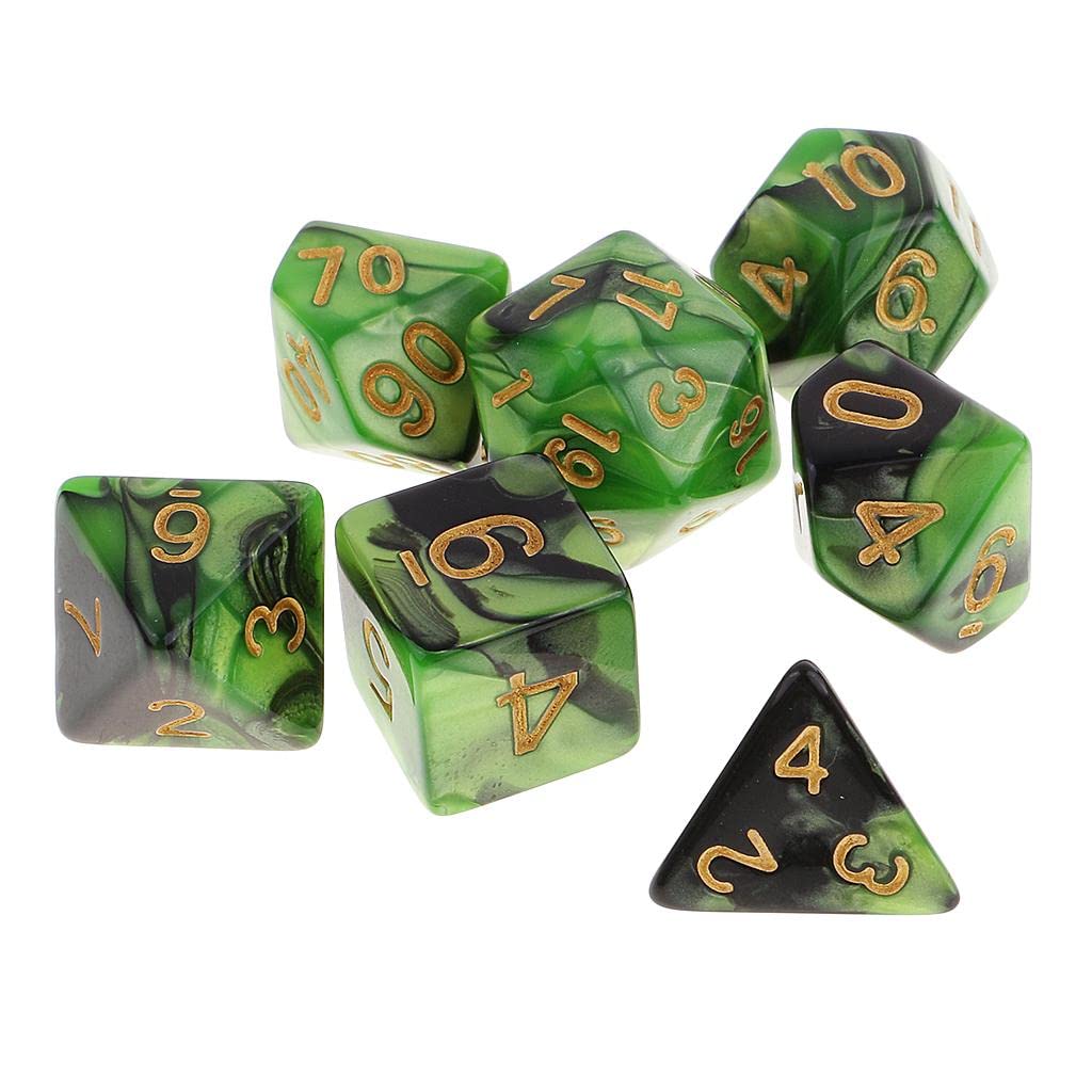 UJEAVETTE 7 Pieces Polyhedral Dice for Dungeons and Dragons RPG Board Game Green Black