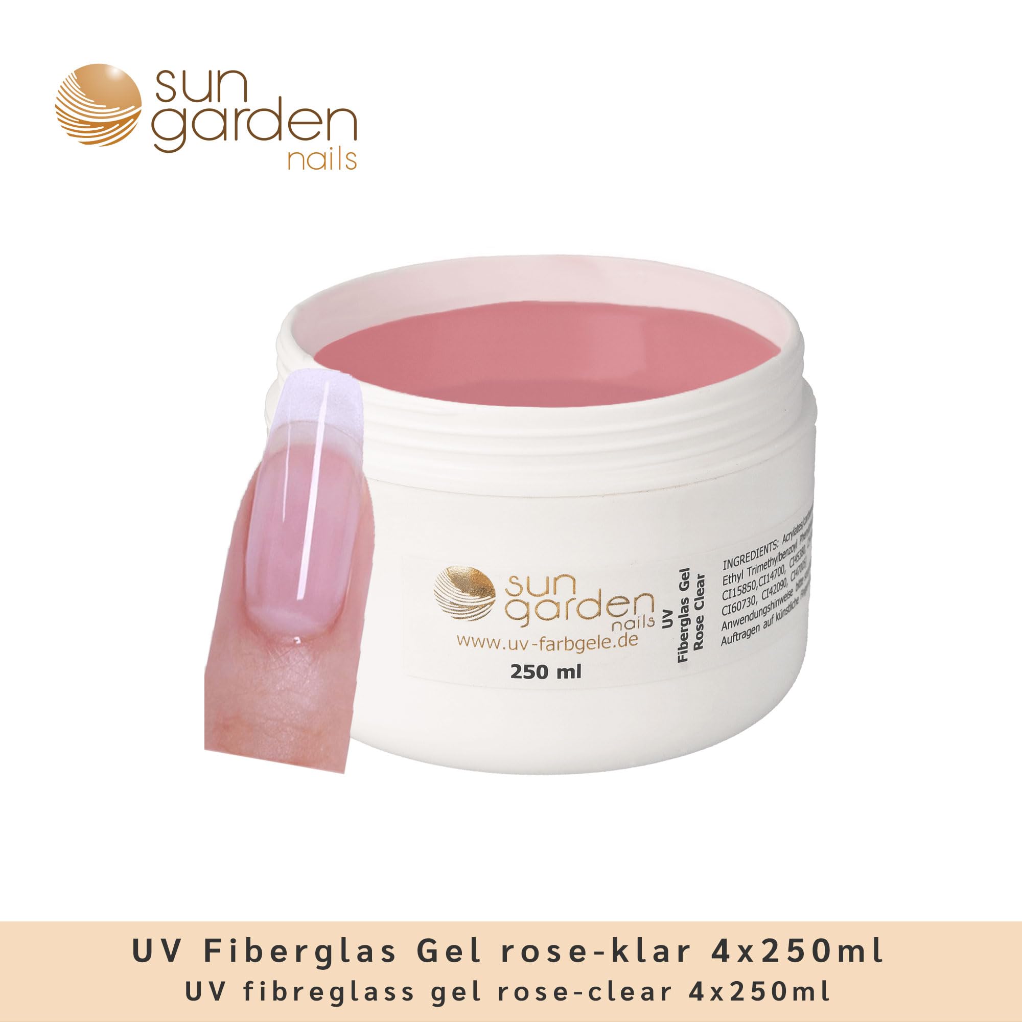 Gel in fibra di vetro UV rosa trasparente, 4 x 250 ml Premium Line – 1000 ml – gel per unghie – Top Coat – Gel per unghie – Gel per unghie – per pedicure – manicure