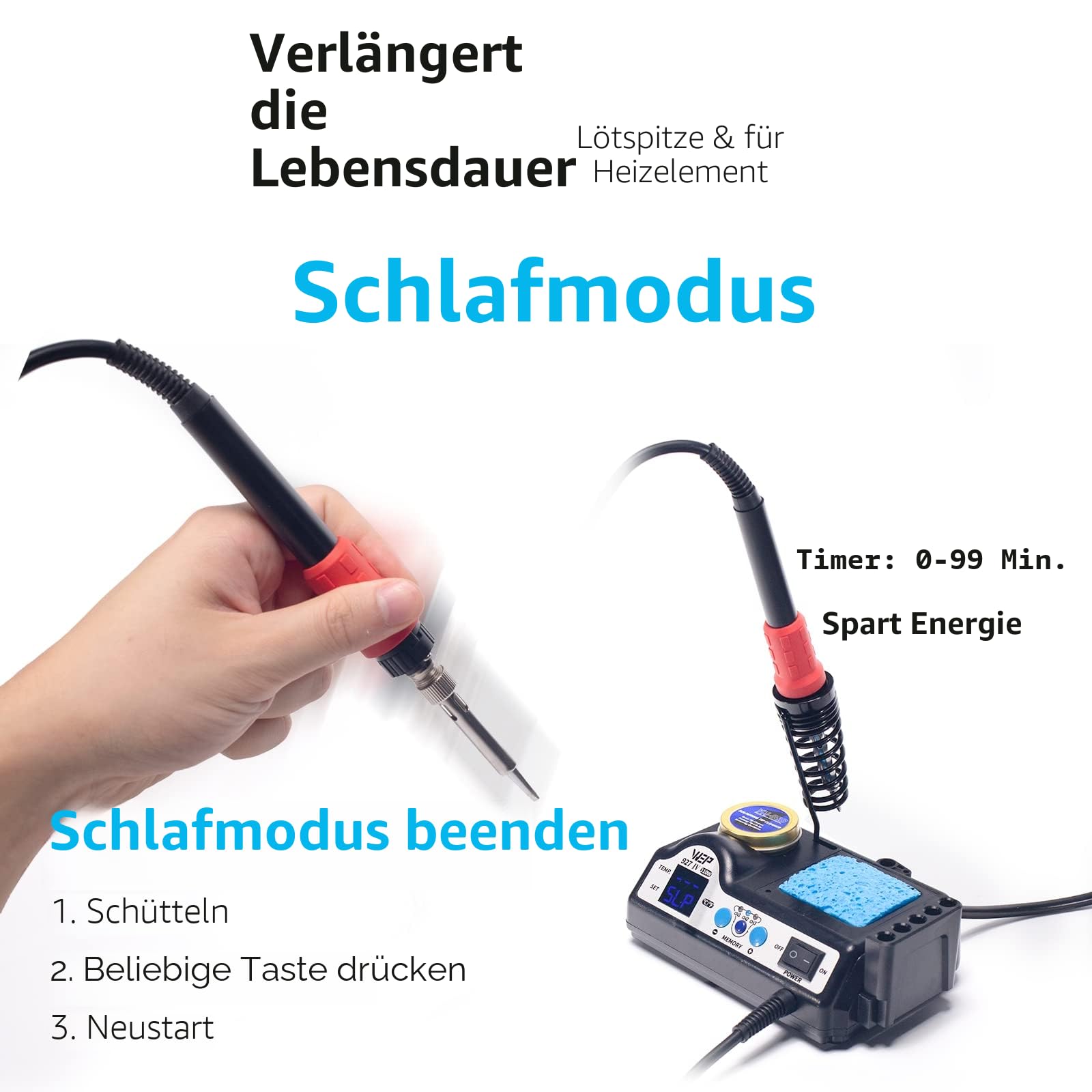 WEP 927-IV V1 lötkolben Set 110W, 3 voreingestellten Kanälen, Schlafmodus, LED-Vergrößerungsglas, 5 zusätzlichen Lötspitzen, Spitzenreiniger, 2 Helferhände, bleifreies Lötzinn, Pinzette (EU Stecker)