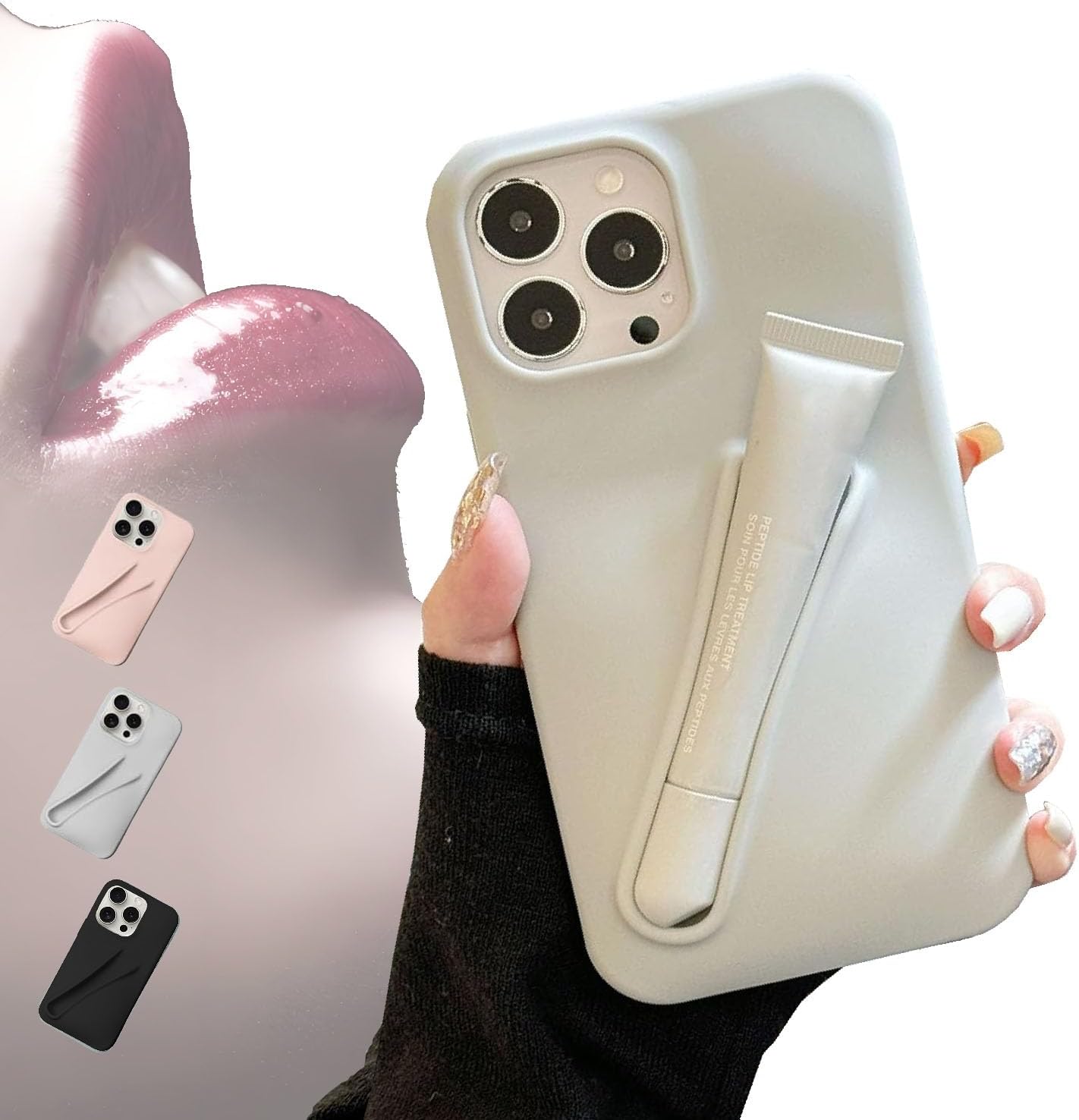 LBOYLOVE® Lip Gloss Phone Case - For iPhone Case Liquid Silicone Camera Protection Lipstick Lip Glaze Phone Case for iPhone 13 14 15 Pro Max (Grey, for14/15pro MAX)