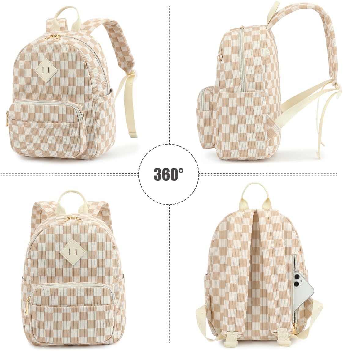 Mini Backpack Purse for Women Girls, Corduroy Cute Small Travel Daypack Stylish & Practical for Casual Daily Use-Checkered Brown - Image 5