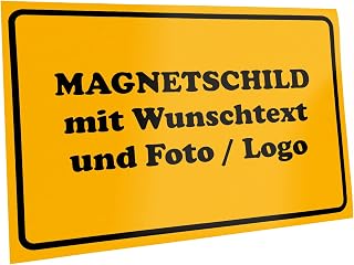 Kiwistar Magnetschild personalisiert - mit Wunschtext Foto und Logo bedruckt - Fahrzeugmagnet für Auto KFZ LKW Transporter Wohnmobil (gelb, 60x30 cm)