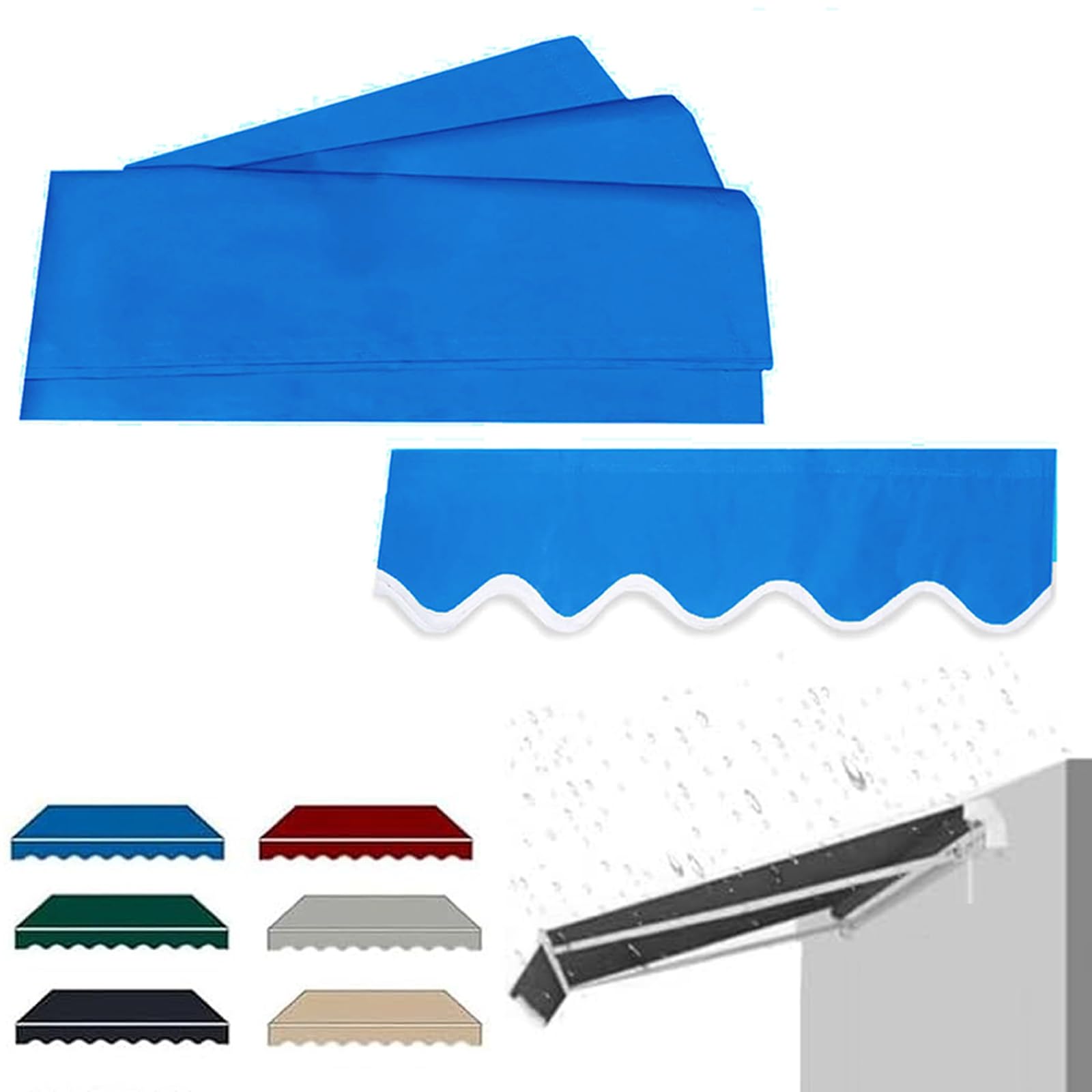 Yuqiwkk Blue Manual Retractable Awning Fabric Replacement, Retractable Patio Awnings Replacements Cloth, Sun Shade Shelter Cover Uv Water-Resistant Polyester Cover For Deck, Balcony(,5.5X1.5m(18X5ft))