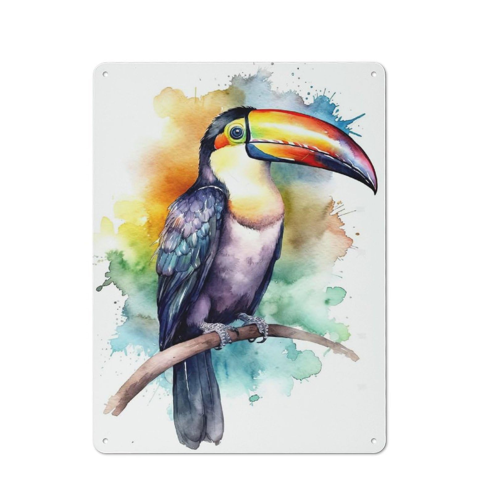 Understated Decorative Metal Sign 40x30cm Featuring Watercolor Toucan Painting, Study Room Decor for Workspace, Cafe, Shop Or Desk Area