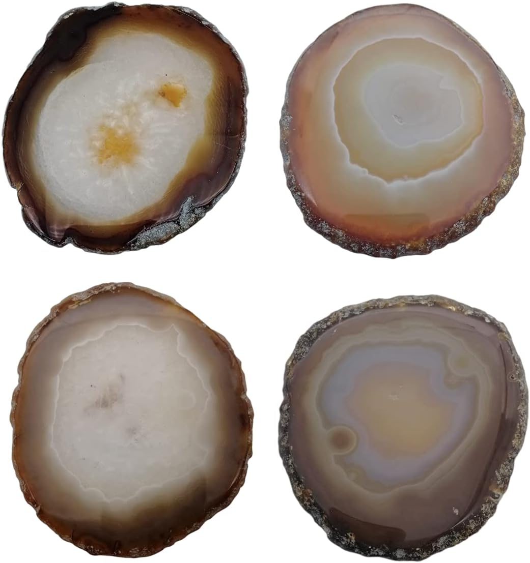 Natural Agate Coaster for Drinks Sliced Geode Coasters with Rubber Bumpers 4-5" Home Decoration for Coffee Wine or Bar Glasses Set of 4