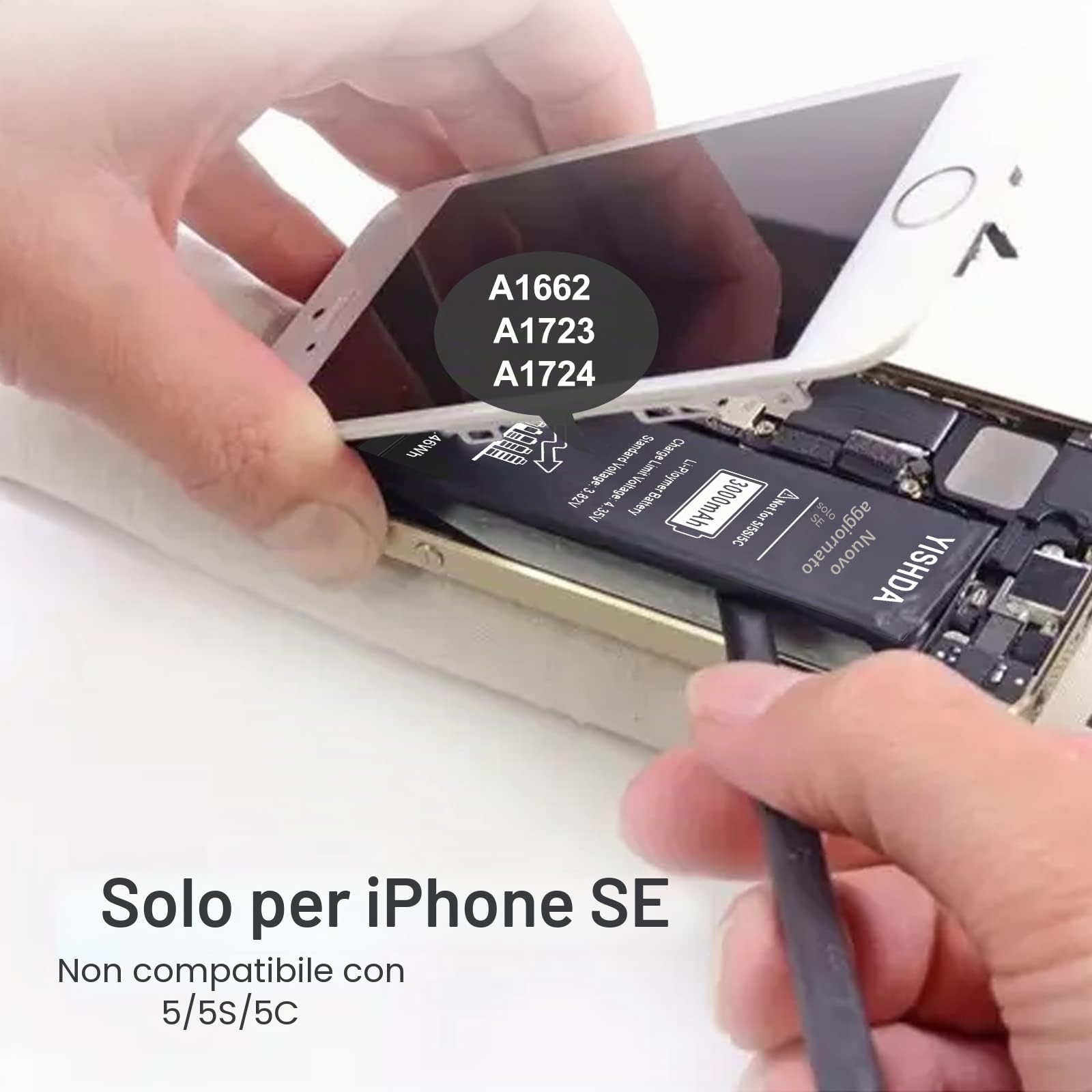 【3000 mAh】 Batteria per iPhone SE, YISHDA Upgraded Batteria di ricambio per iPhone SE 2016 di prima generazione (A1662/A1723/A1724) con kit di strumenti di riparazione professionali…