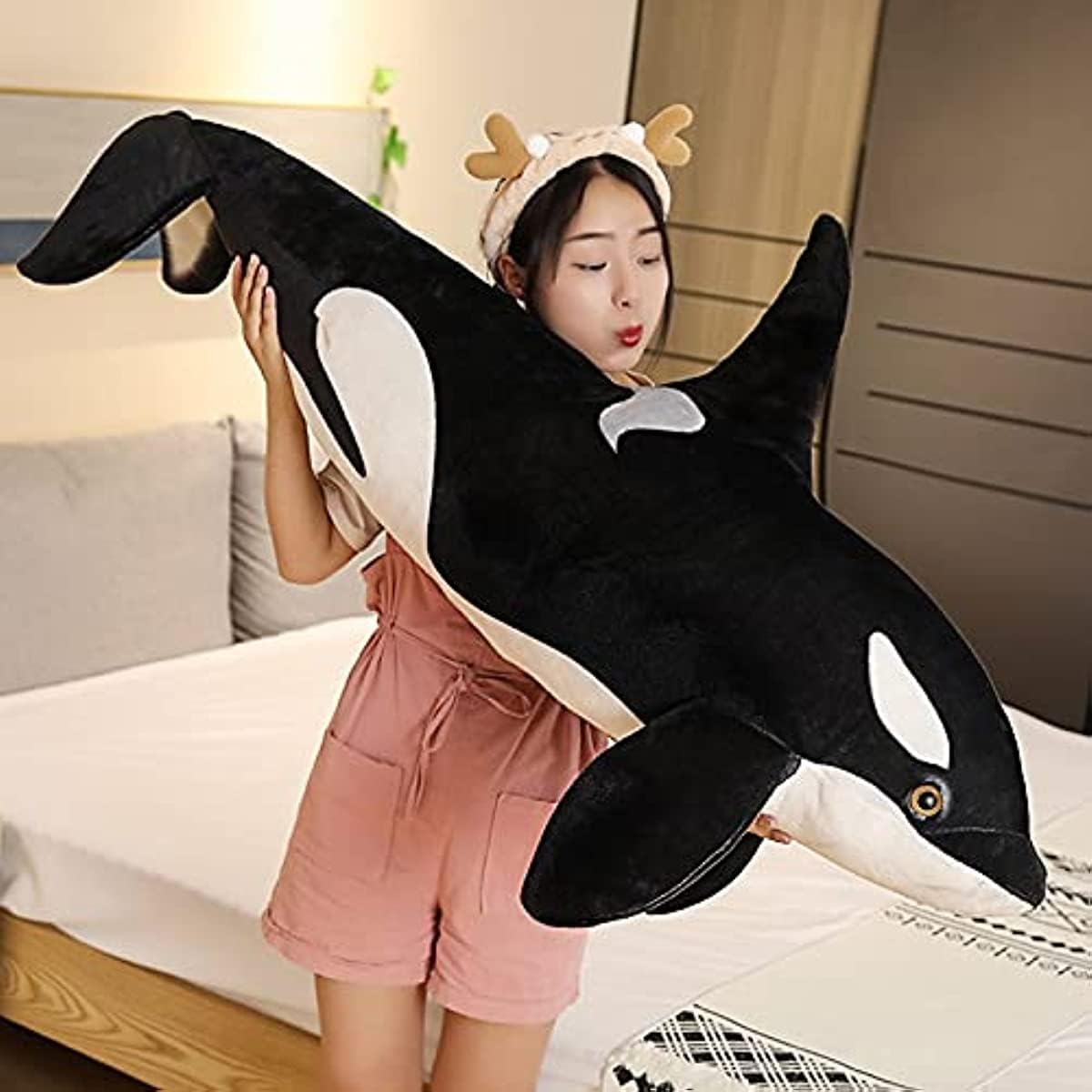 Simulation Killer Whale Plush Toys Stuffed Orcinus Orca Fish Doll Shark Cartoon Soft Sleep Pillow Kids Girls Baby Easter, Thanksgiving, Christmas, New Year's Gifts(51.2 inch)