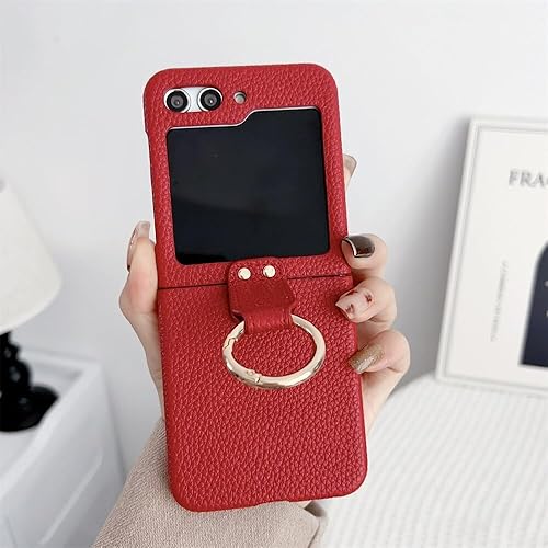 Miniatura 9 de Funda de piel sintética con soporte de anillo para Samsung Galaxy Z Flip 5 4 3 5G Z Flip3Flip4Flip5 mate retro lujo a prueba de golpes vintage