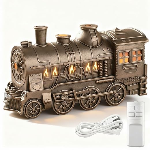 300ml Train Essential Oil Diffuser, 2 Color LED Vintage steam Christmas Train Aromatherapy Diffuser, 2 Dual Mist Modes Train Cool Mist Air Desktop Aroma Humidifier, 2/8 Hour Timer Auto Shut-Off