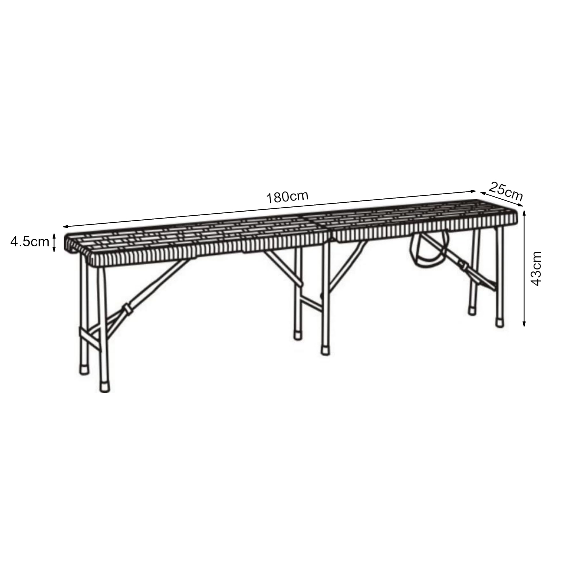 [en.casa] Lot de 2 Bancs de Camping Pliable pour Extérieur Festival Pique-Nique Fête Jardin BBQ Banc Pliant pour 4 Personnes avec Poignée de Transport Métal Plastique 180 x 25 x 43 cm Effet Rotin Noir