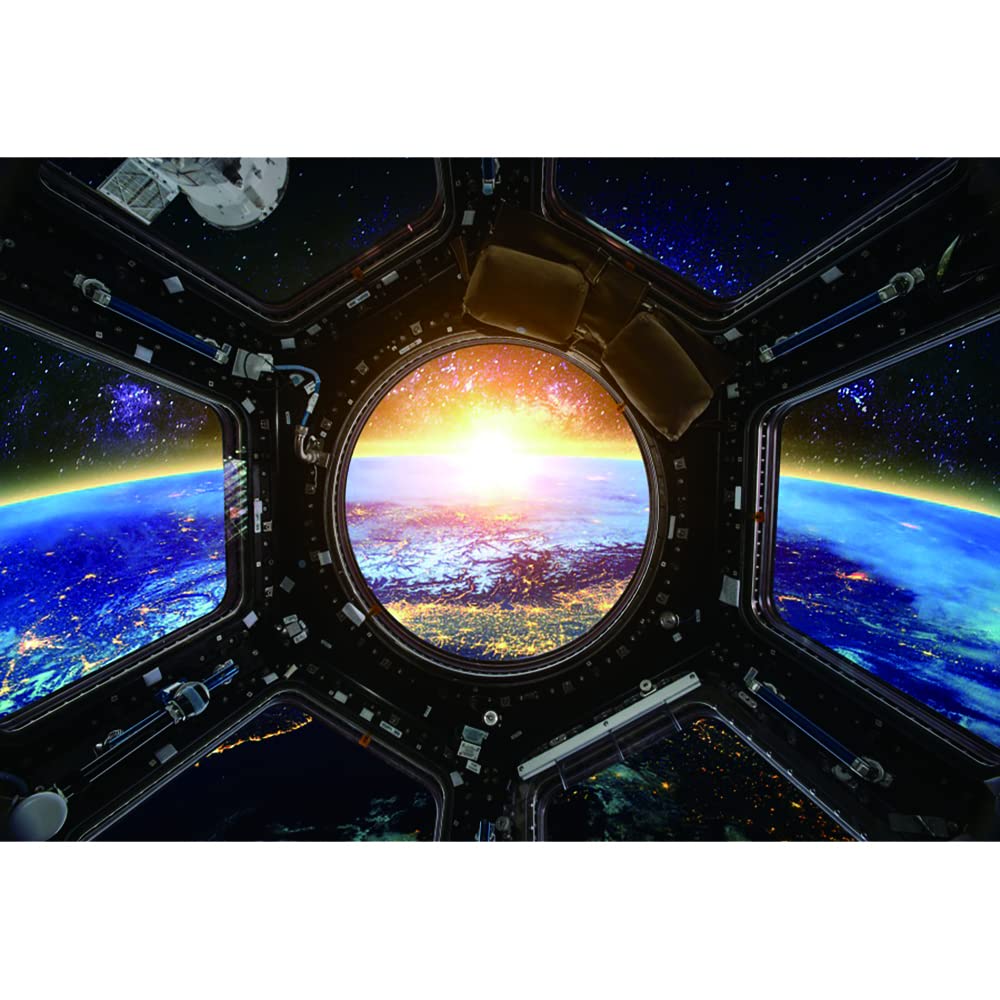 Aoihrraan 3,5x2,5m Astronave Vista Finestra Sfondo Luna Superficie Galaxy Spazio Esterno Fantascienza Fotografia Sfondo Ragazzi Festa di Compleanno Decor Bambini Adulti Astronauta Ritratto Foto Prop