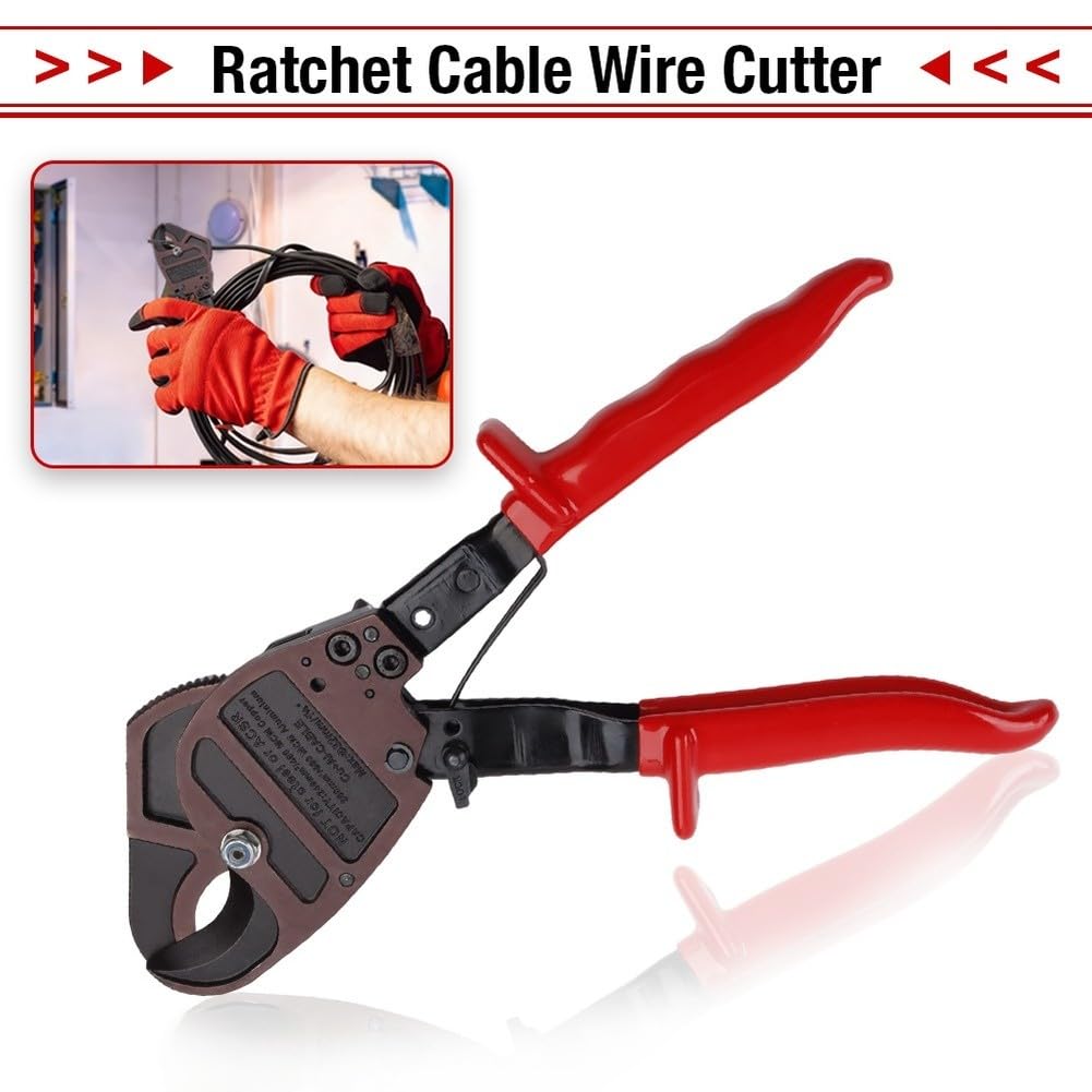 Ratschen-Kabelschere 325C aus 60Si2Mn Legierungsstahl für Kupfer bis 240mm² und Aluminium bis 600 kcmil mit ergonomischem Griff und Schnelllösetaste, Rot