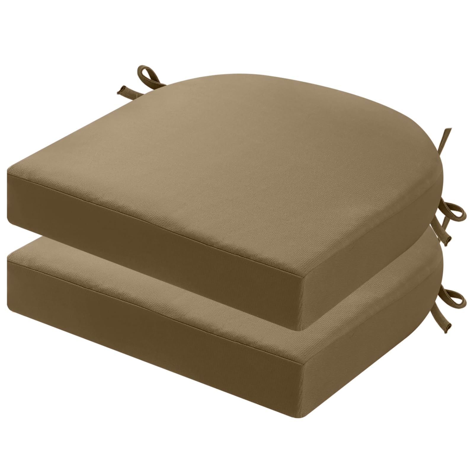 PRIMEPATIO Outdoor Garden Chair Cushions Set of 2, Thick 7cm, Patio Waterproof Cushions for Outdoor Furniture with Ties, Chair Seat Pads Dining, 40 x 40cm, Dark Khaki
